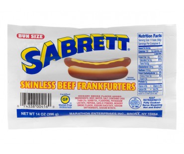 Sabrett Skinless Beef Frankfurters Bun Size 8 Ct 14 Oz Package