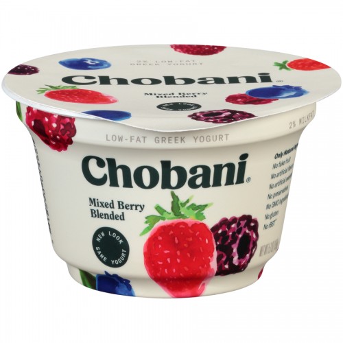 Chobani Mixed Berry Blended 2% Low-Fat Greek Yogurt 5.3 Oz Cup.