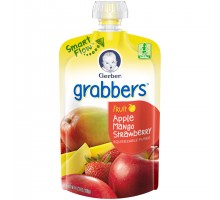Gerber Grabbers Apple Mango Strawberry Squeezable Puree 4.23 Oz Pouch