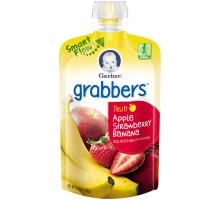 Gerber Grabbers Apple Strawberry Banana Squeezable Puree 4.23 Oz Pouch