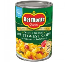 Del Monte Whole Kernel Southwest With Poblano & Red Peppers Corn 15.25 Oz Can