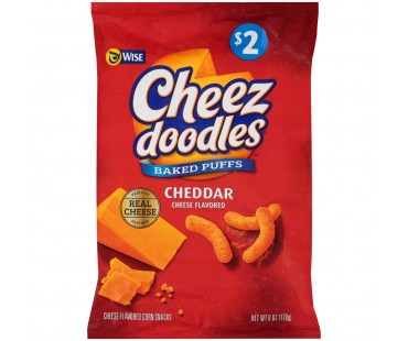 Wise Cheez Doodles Baked Puffs Cheddar Cheese Flavored Corn Snacks 6 Oz Bag