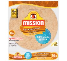 Mission 100% Whole Wheat Soft Taco Flour Tortillas 16 Oz Bag 10 Count