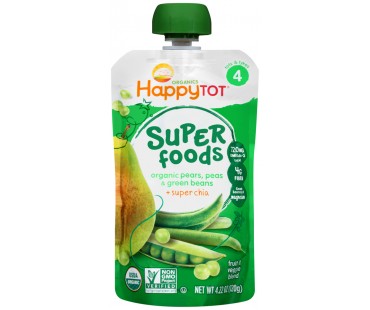 Happy Tot Organic Superfoods Pears, Peas & Green Beans Baby Food 4.22 Oz Pouch