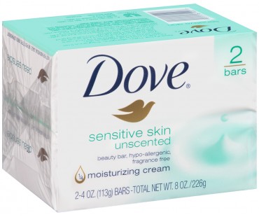 Dove Sensitive Skin Unscented Beauty Bar 4 Oz Bar 2 Pack