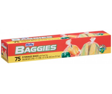 Hefty Baggies Gallon Size With Ties Storage Bags 75 Ct Box