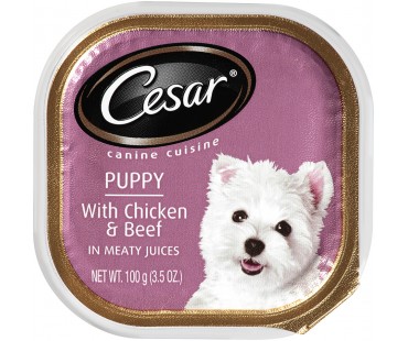 Cesar Puppy With Chicken & Beef In Meaty Juices Wet Dog Food 3.5 Oz Tray