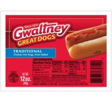 Gwaltney Great Dogs Traditional Chicken Hot Dogs 12 Oz Pack