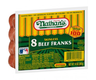 Nathan's Famous Skinless Beef Franks 14 Oz Pack